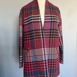 NEW Rachel Zoe Tweed Plaid Casual Pink‎ Career Wool Blend Collared Coat Jacket